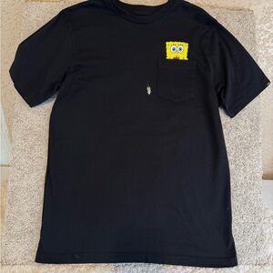 Vans Black Tee with Yellow SpongeBob Pocket Graphic